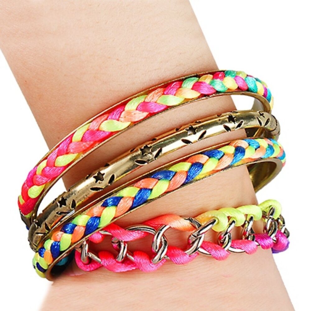 GPCT 4-Piece Colorful Woven Burnished Gold Bracelet Set